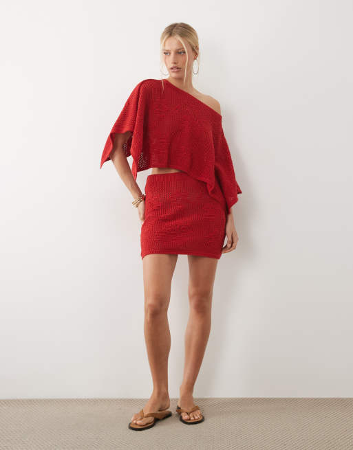ASOS DESIGN - Poncho rojo de encaje floral de punto (parte de un conjunto), 2 de 4