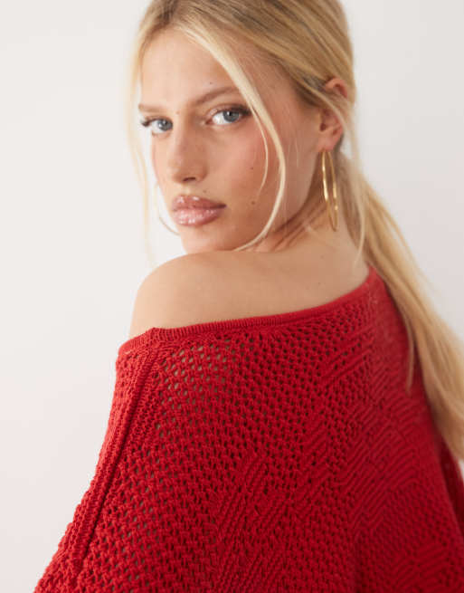 ASOS DESIGN - Poncho rojo de encaje floral de punto (parte de un conjunto), 3 de 4