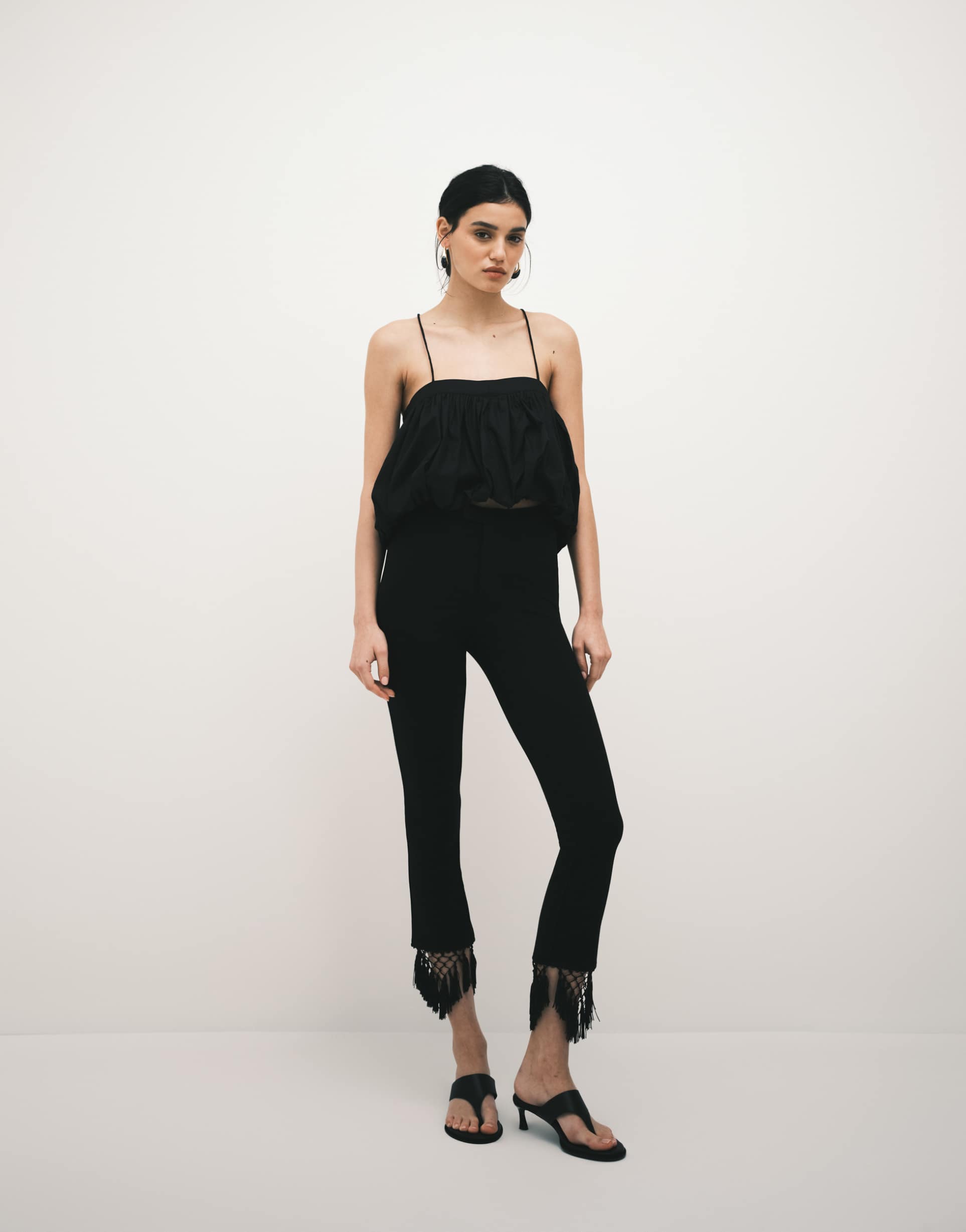 asos design ponte capri pants with tassel hem in black