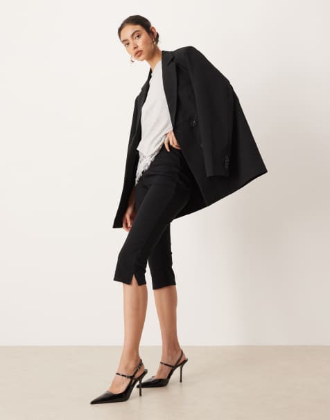 ASOS DESIGN ponte capri trousers with side split detail in black - view 1