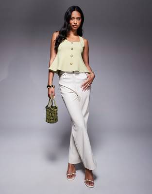 Asos Design Ponte Cinch Waist Square Neck Button Down Top