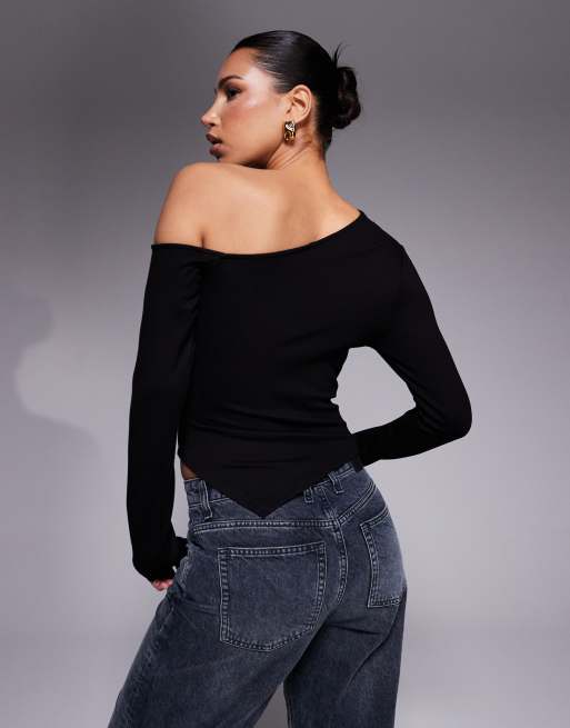 ASOS DESIGN ponte drape one shoulder asymmetric top in black | ASOS