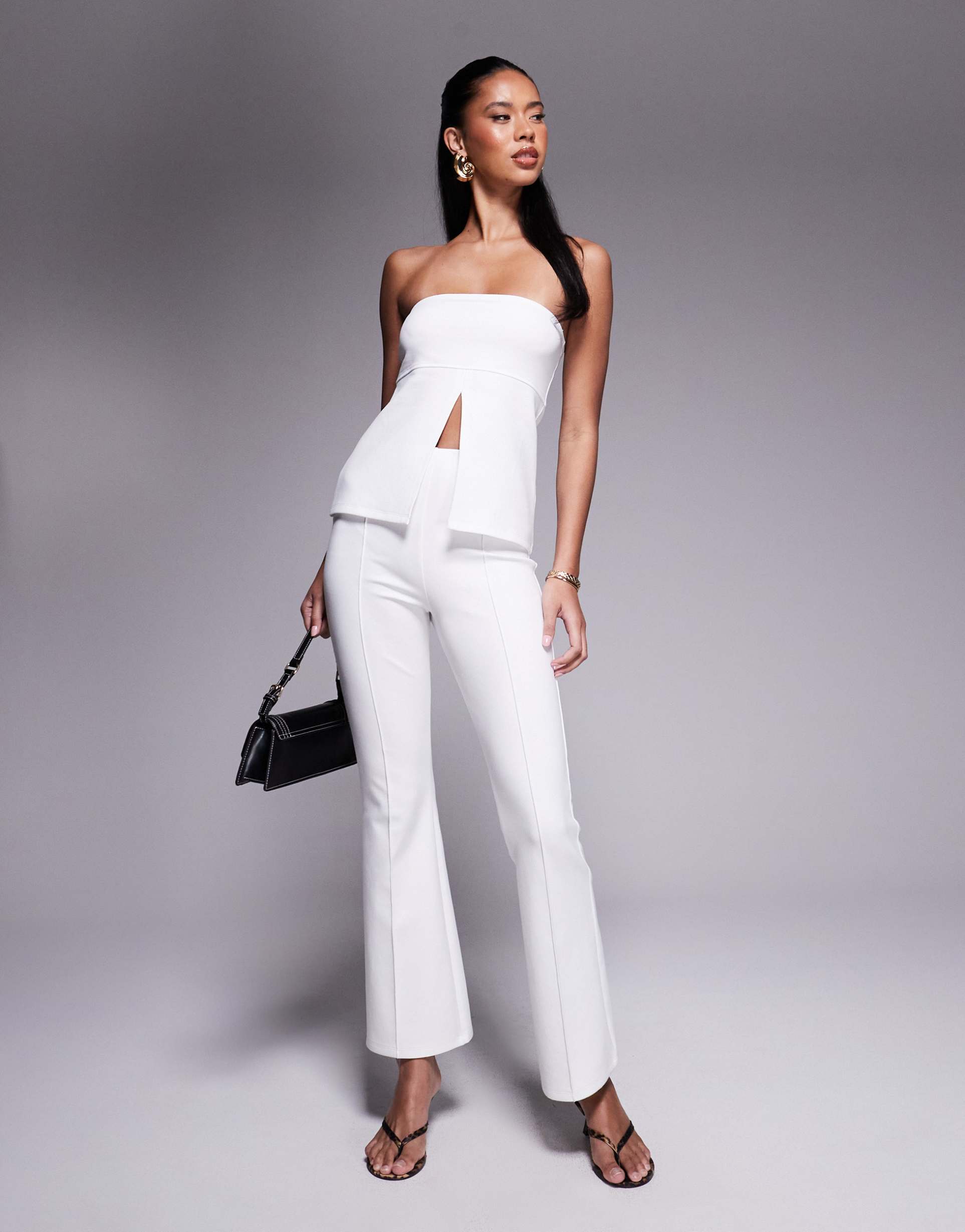 asos design ponte flare pants in ivory - part of a set