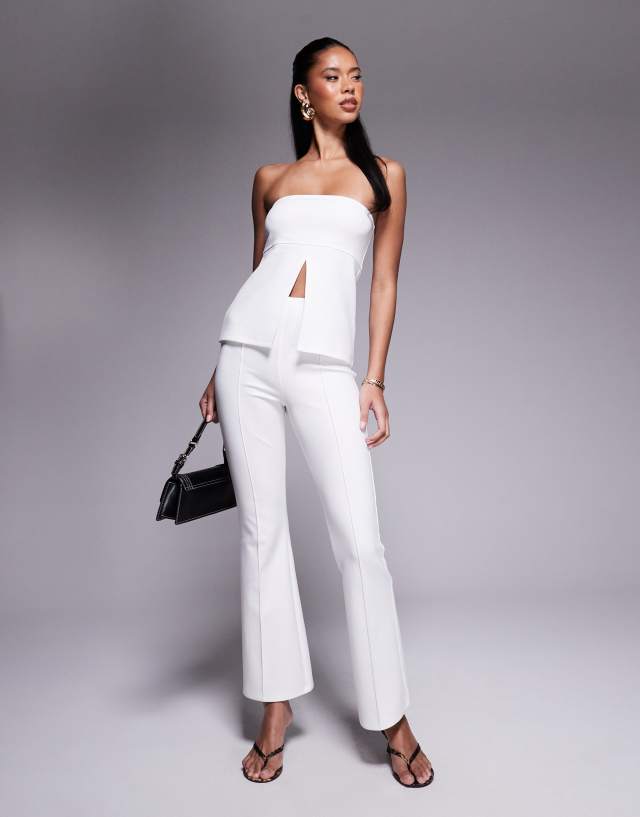 womens ivory dress pants ASOS DESIGN ponte flare in - part of a set Brown / 45 inch
