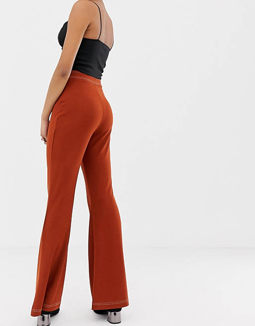 ASOS DESIGN ponte flare pants with contrast top stitching