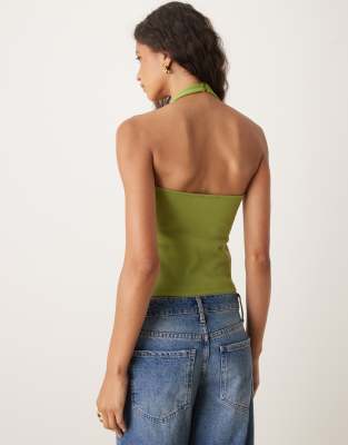 Asos Design Ponte Halter Neck Corset Top In Green