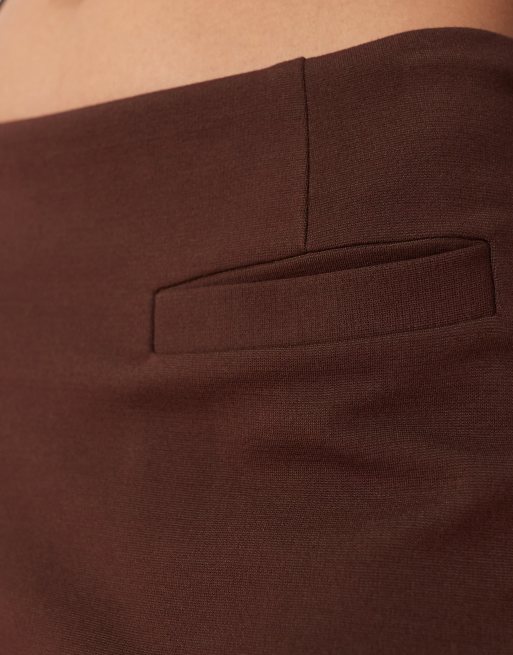 ASOS DESIGN ponte micro mini skirt with pocket detail in chocolate, 5 of 5