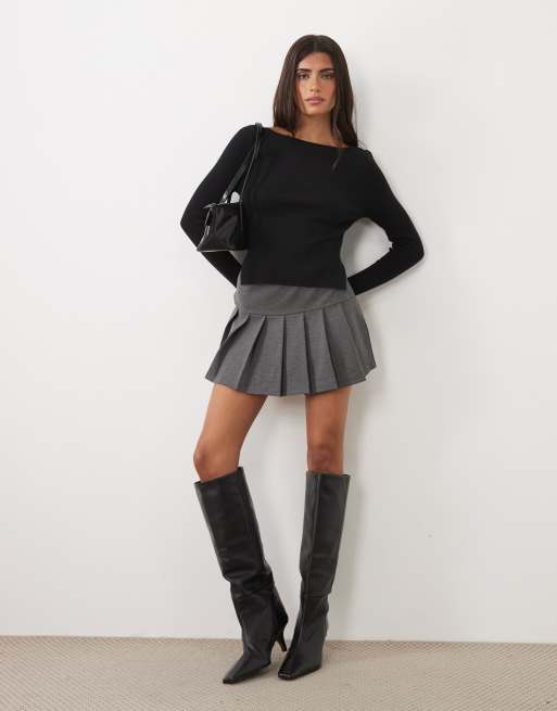 ASOS DESIGN ponte micro pleated mini skort in grey, 3 of 5