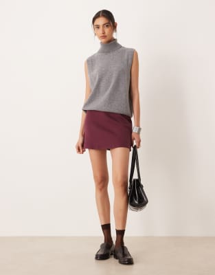 Asos Design Ponte Micro Skort In Burgundy