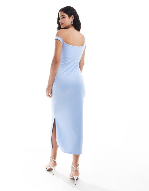 ASOS DESIGN – Ponte-Midikleid in Himmelblau mit abfallender Schulterpartie, 3 von 4