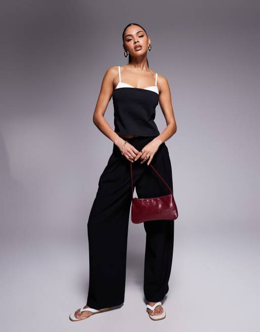 ASOS DESIGN ponte mix fabric corset top in black and white