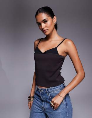 Asos Design Ponte Mixed Fabric Top In Black