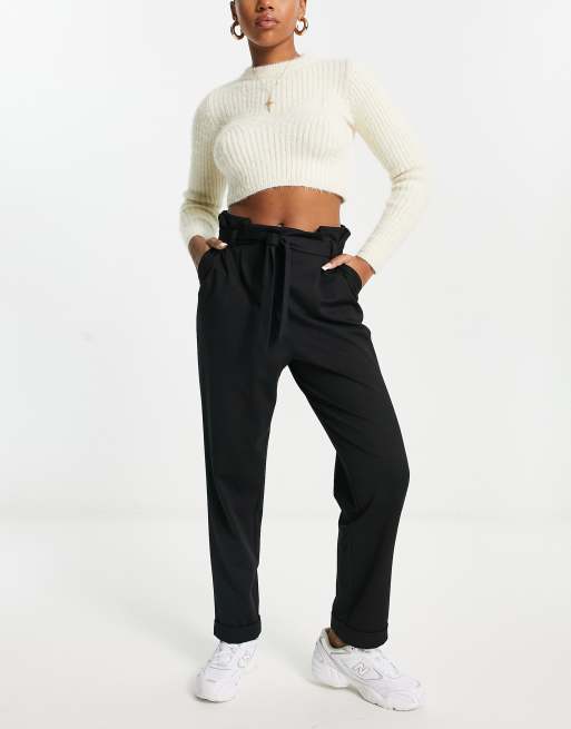 Tie Waist Ponte Pants - Black