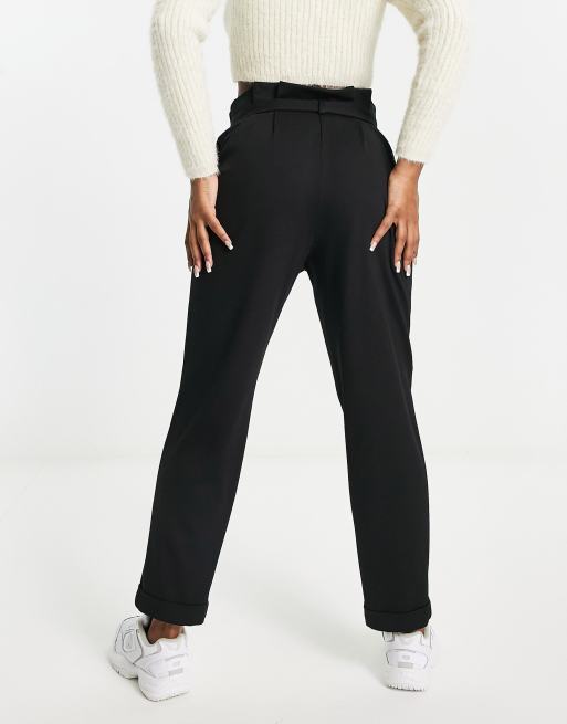 ASOS DESIGN ponte peg trouser with paperbag tie waist in black