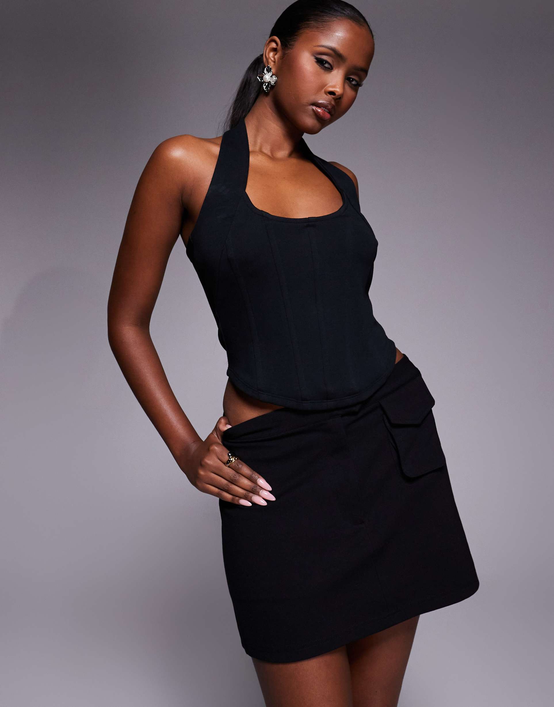 asos design ponte pocket detail skort in black