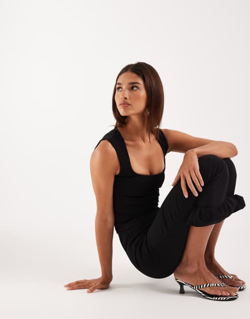 ASOS DESIGN ponte round neck top in black (part of a set), 4 of 4