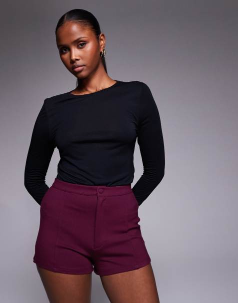 ASOS DESIGN ponte seamed hot pant short in burgundy - view 1