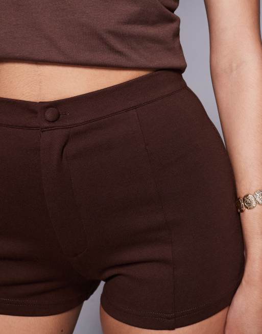 ASOS DESIGN ponte seamed hot pant short in chocolate