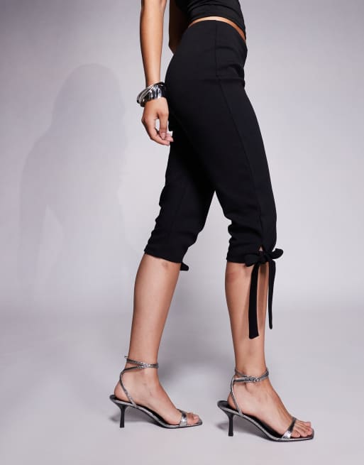 ASOS DESIGN ponte side split capri pants with bow detail in black
