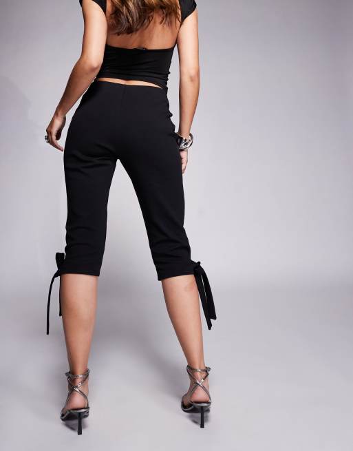 ASOS DESIGN ponte side split capri pants with bow detail in black