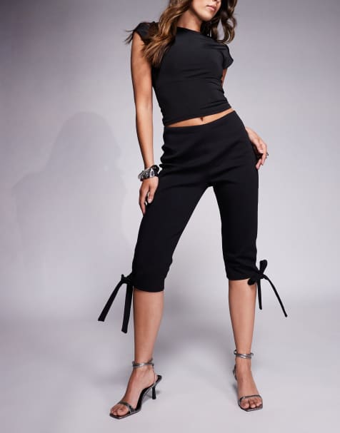 ASOS DESIGN ponte side split capri trouser with bow detail in black - view 1