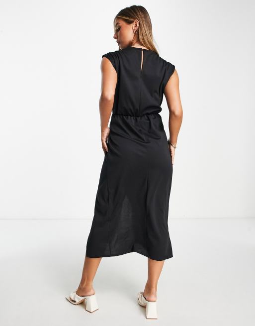 ASOS DESIGN ponte sleeveless tuck detail midi dress in black , 2 of 4