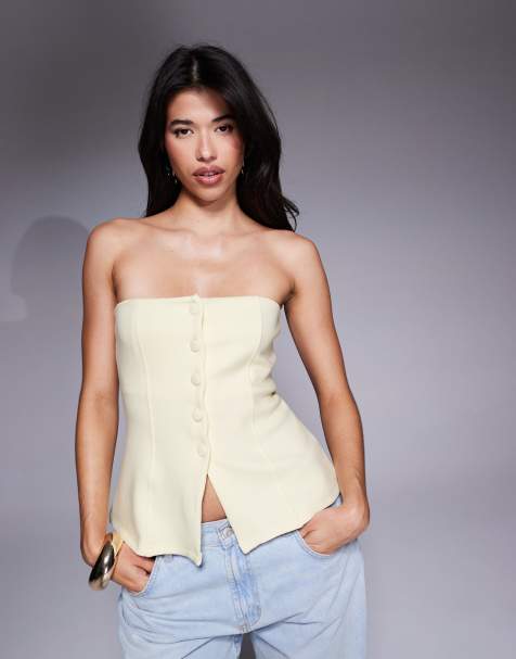 ASOS DESIGN ponte structured button down corset top in buttermilk - view 1