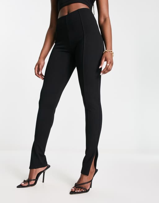 Black Ponte Skinny Trousers With Split Hem Detail