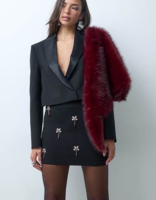 ASOS DESIGN ponte ultra mini skirt with beaded embellishment in black, 5 of 5