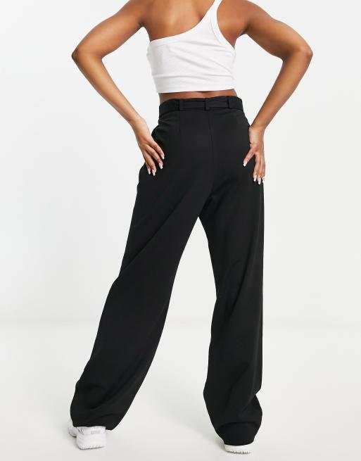 ASOS Wide Leg Pants With Contrast Stitch in Black