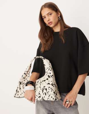 Asos Design Pony Hair Mid Size Slouch Shoulder Bag In Multi