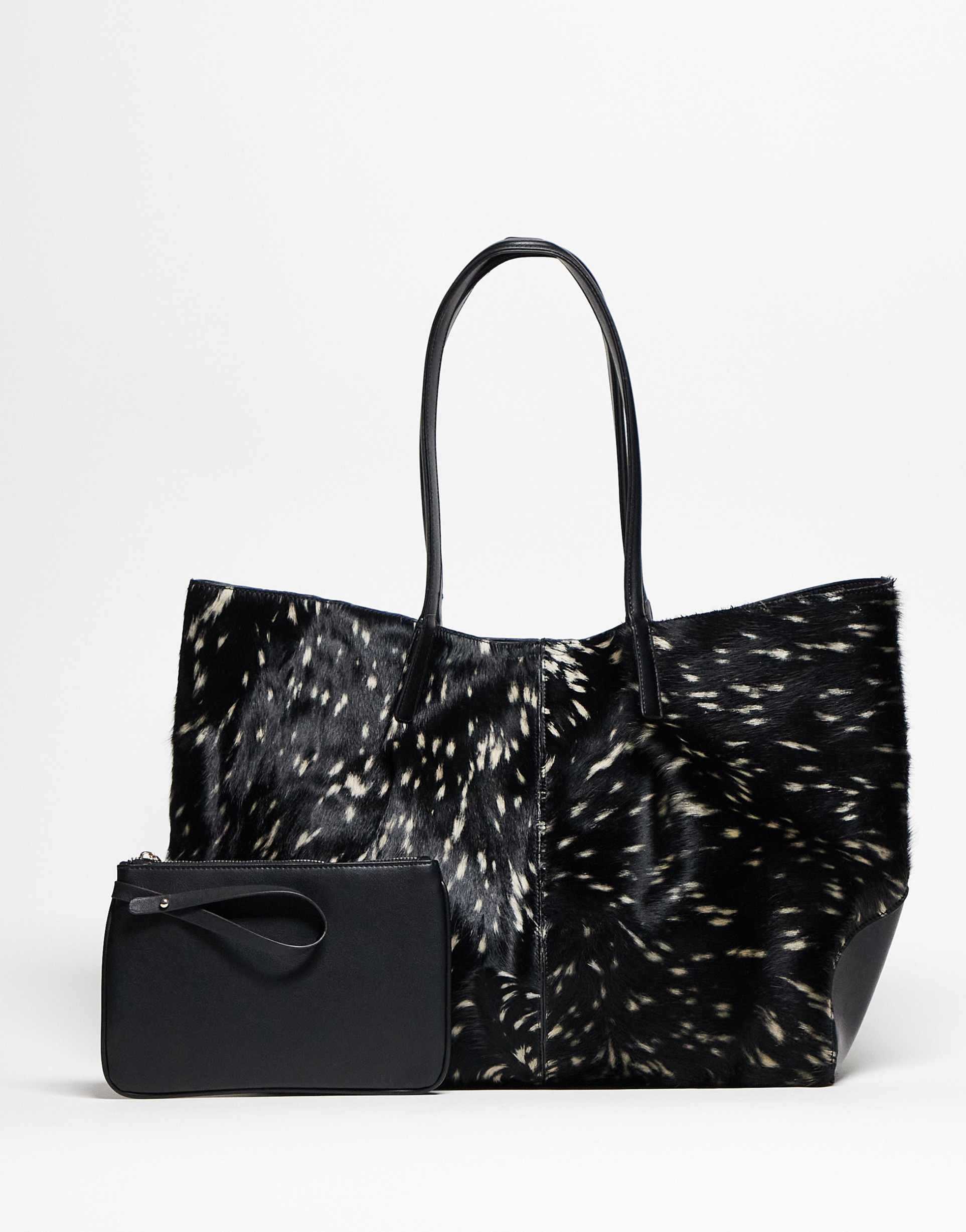 asos design pony hair mix tote bag in deer print