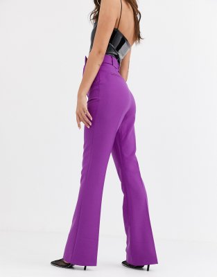 purple flared trousers