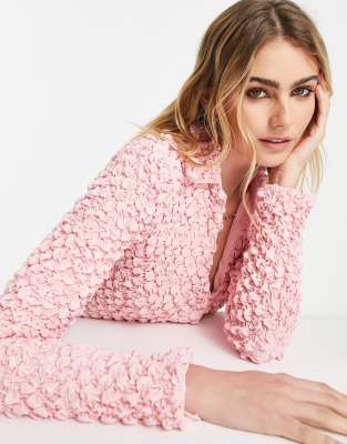 ASOS DESIGN popcorn texture mini shirt dress in pink | ASOS