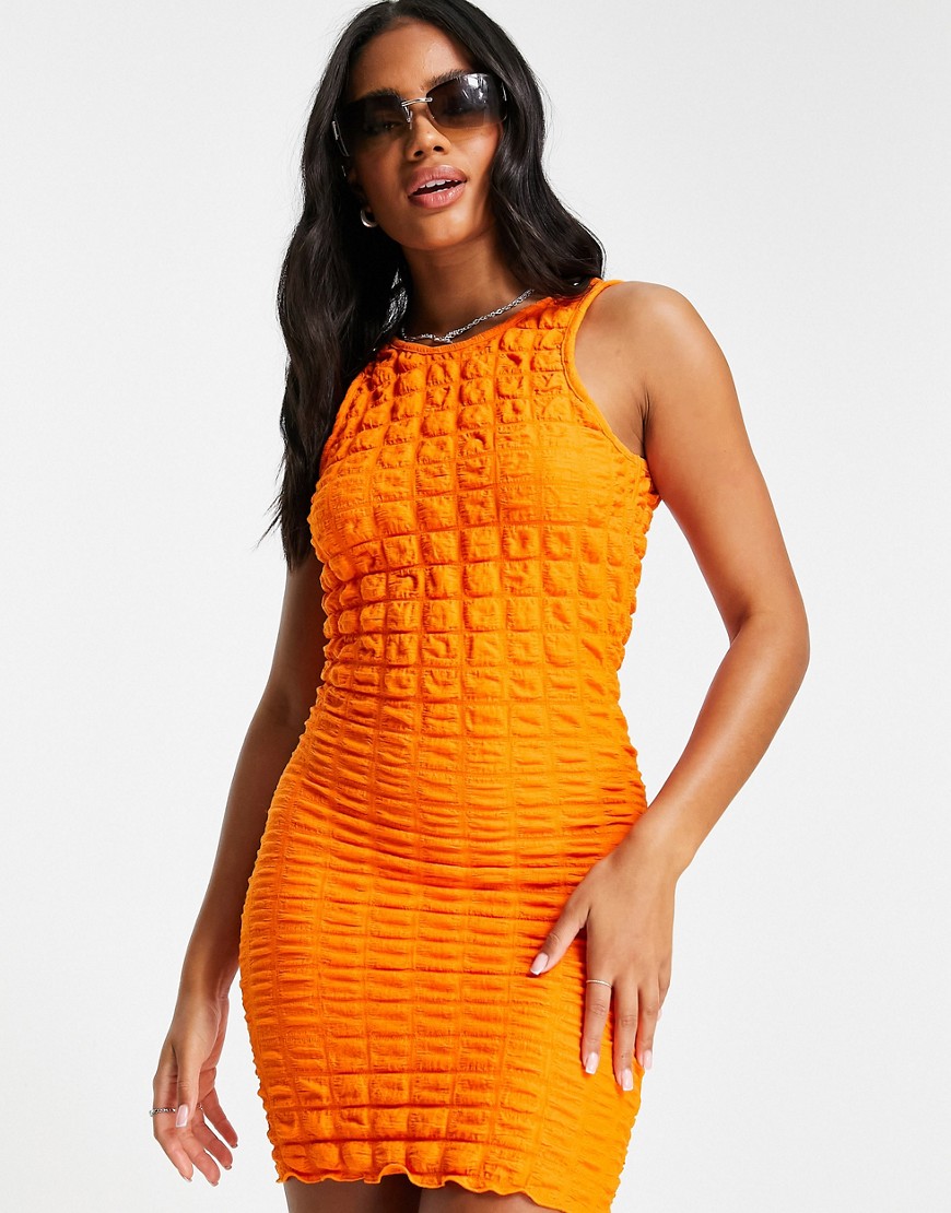ASOS DESIGN popcorn texture racer beach mini dress in orange