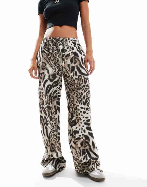 ASOS DESIGN - Popeline broek met wijde pijpen en dierenprint - view 1