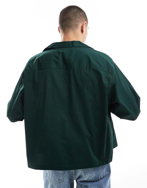 ASOS DESIGN – Popeline-Hemd in Dunkelgrün mit tiefem Reverskragen und kastigem Oversize-Schnitt, 4 von 4