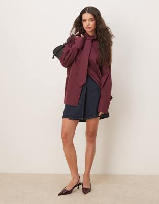 ASOS DESIGN - Popeline-Hemdbluse mit Oversize-Schnitt und breiten Manschetten-Lila