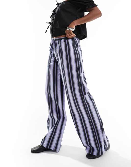 ASOS DESIGN – Popeline-Hose in Blau gestreift mit weitem Bein