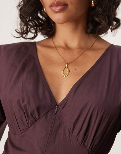 ASOS DESIGN - Popeline maxi jurk met lange mouwen en V-hals in chocoladebruin, 2 van 4