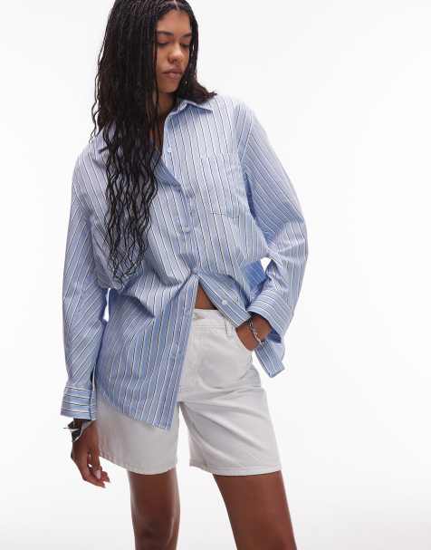 ASOS DESIGN poplin oversized shirt in blue stripe