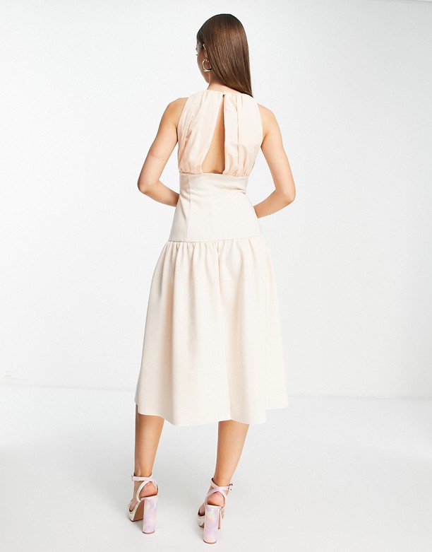  Szybka Dostawa ASOS DESIGN – Popelinowa sukienka midi typu skater z obniżoną talią w kolorze brzoskwiniowym Peach