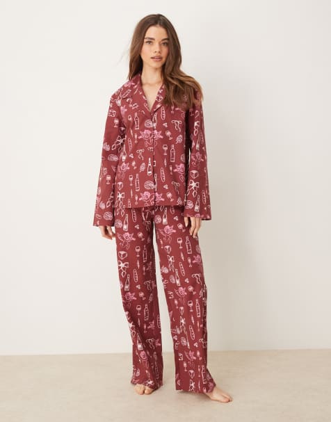 ASOS DESIGN – Popelinowe domowe spodnie z szerokimi nogawkami w wakacyjny wzór - view 1