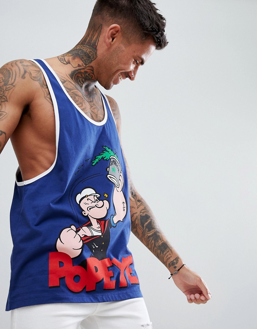 ASOS DESIGN Popeye extreme racer back tank with contrast binding-Navy