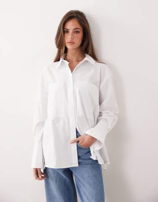 Asos Design Poplin A-line Wide Sleeve Shirt In White