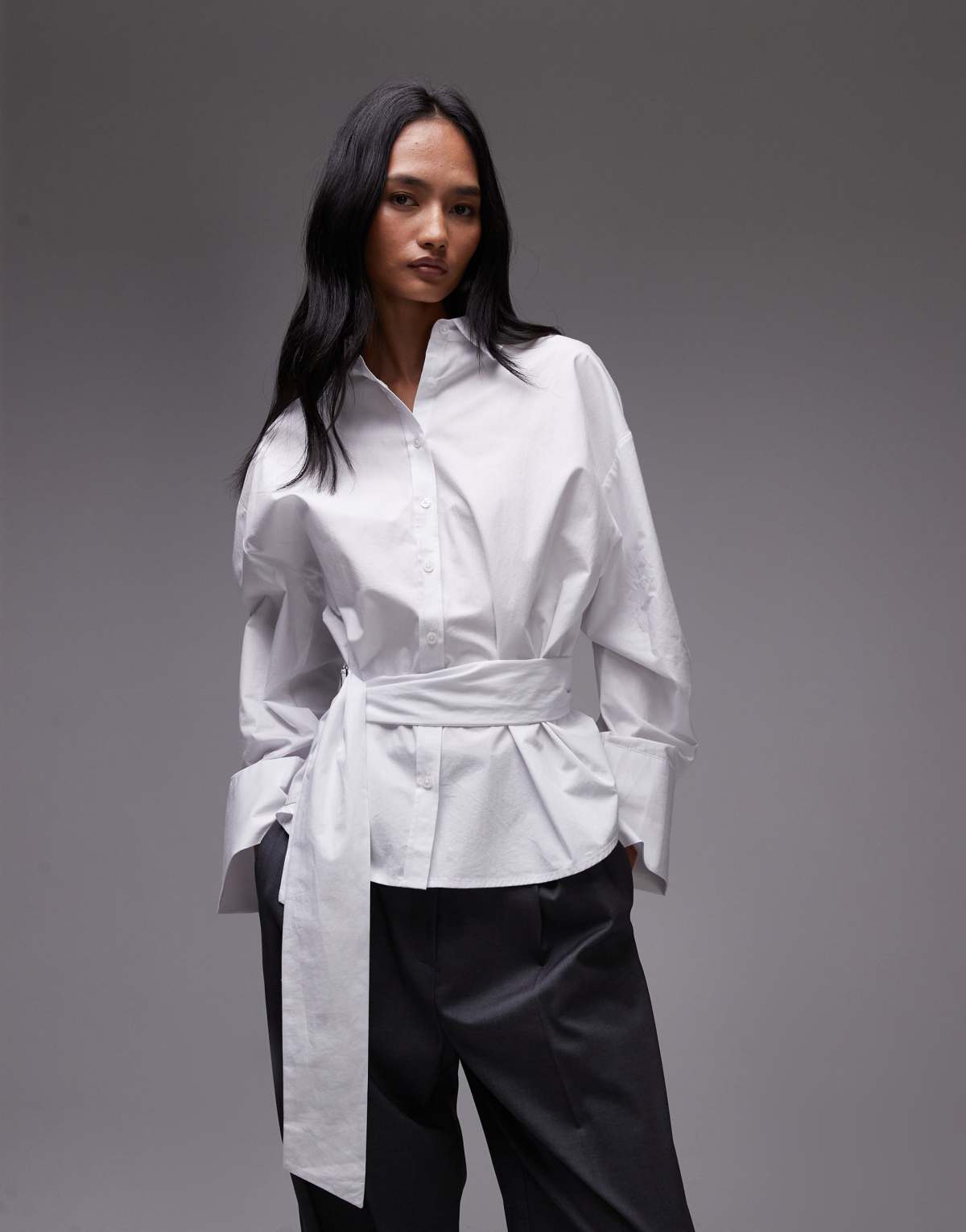 ASOS DESIGN poplin belted cinch shirt in white