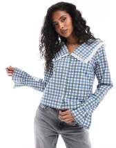 Reclaimed Vintage puff sleeve twill top with tie front in