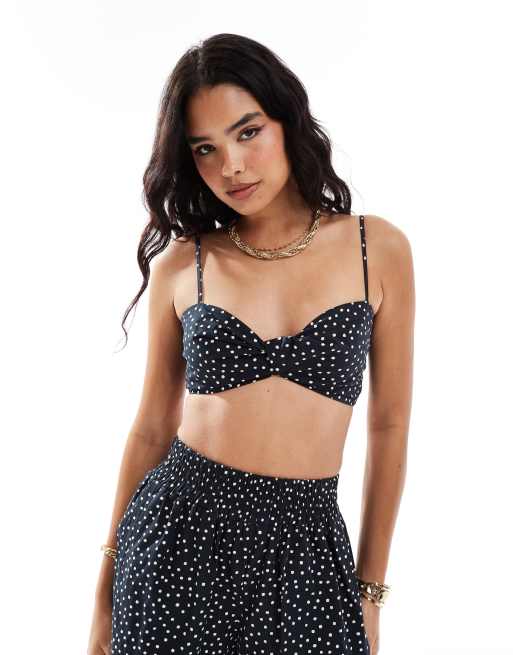 ASOS DESIGN poplin bralet in black spot (part of a set)