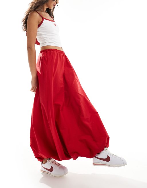 ASOS DESIGN poplin bubble hem maxi skirt in red ASOS