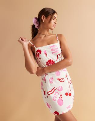 ASOS DESIGN poplin cami mini dress in conversational print - part of a set - view 1